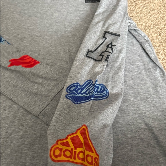 Adidas Gray Long Sleeve Hooded Tee with Graphic Patches - Picture 2 of 4